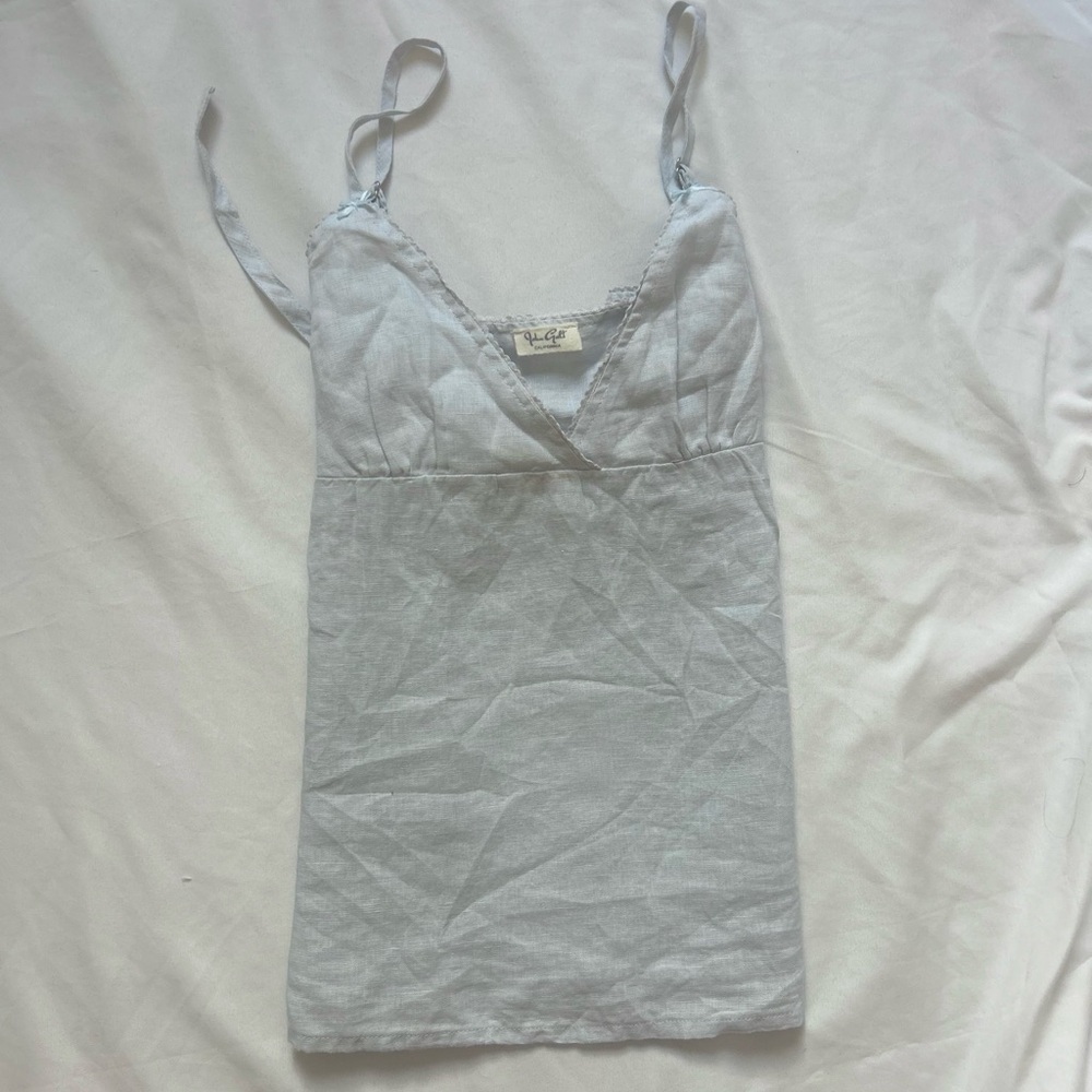 Brandy Melville light blue linen v-neck babydoll tank top